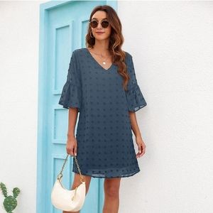 Short Sleeve V Neck Ruffle Dress